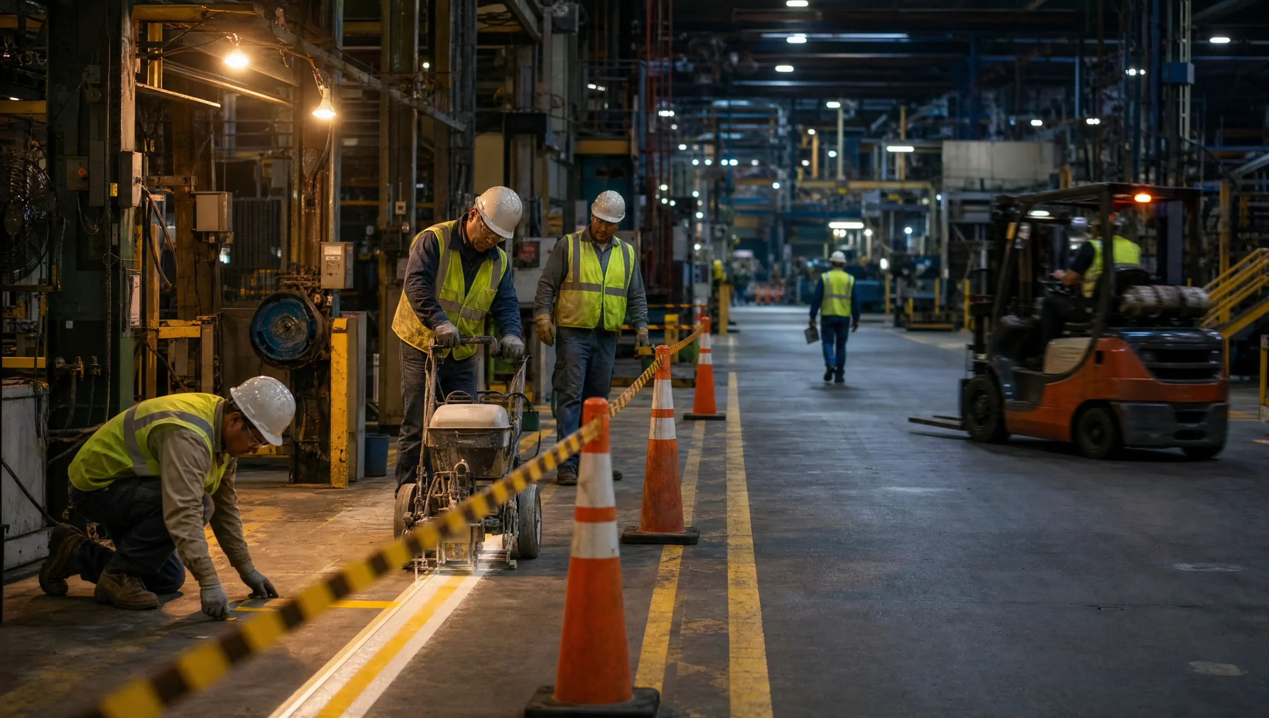 Phased work being performed in an active facility with contained work zone separating the crew from ongoing operations.